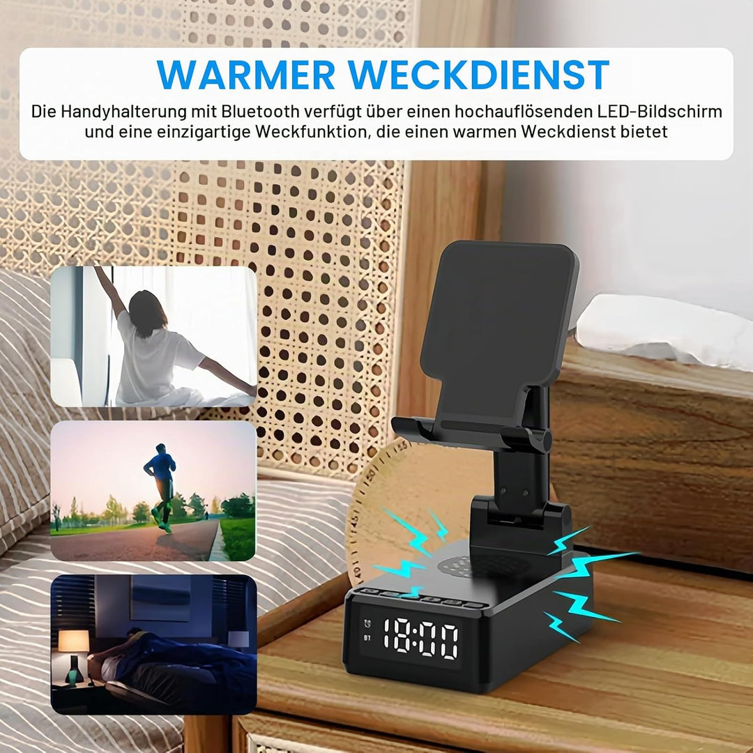 BORDEAG Wireless Charger Stand, 3-In-1 Induktive Ladestation, Bluetooth Audio Powerbank Halterung, H