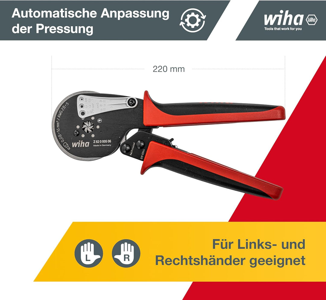 Wiha Profi Quetschzange Crimpzange automatische Anpassung Aderendhülsengrösse 0,08 - 16mm² (41246) I