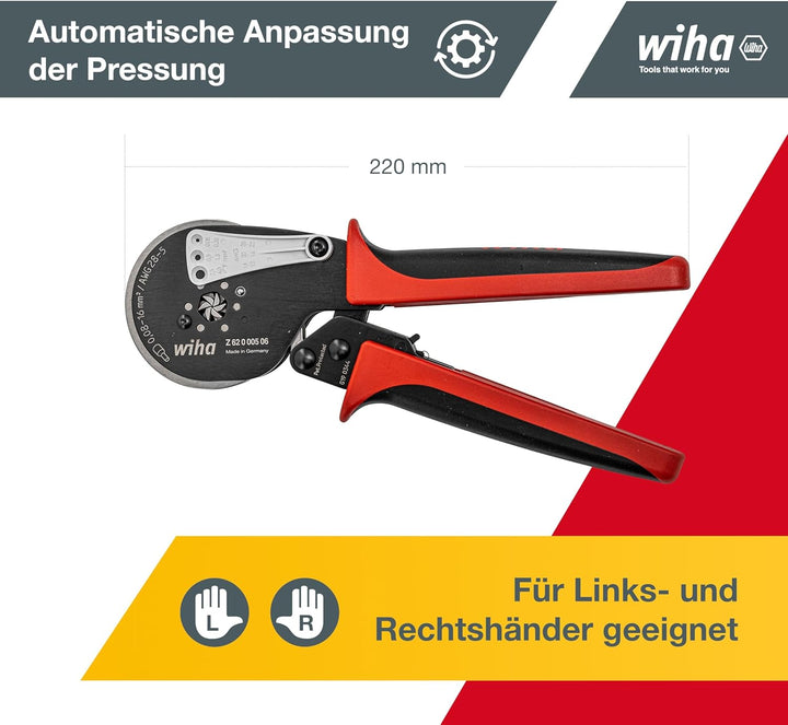 Wiha Profi Quetschzange Crimpzange automatische Anpassung Aderendhülsengrösse 0,08 - 16mm² (41246) I