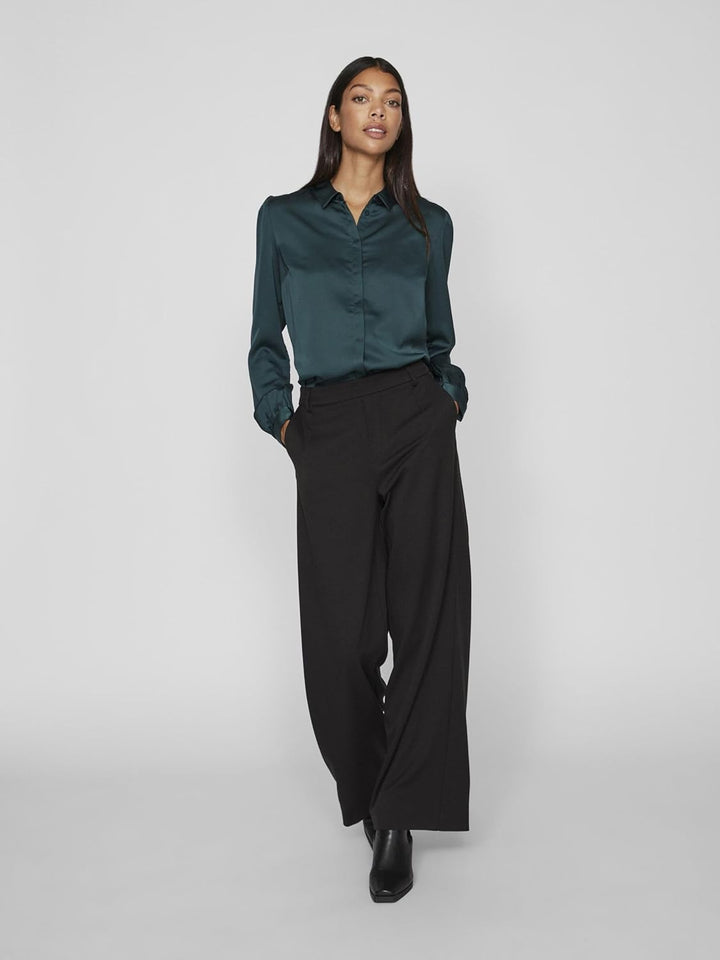 Vila Damen Viellette Satin L/S Shirt-Noos Langarmbluse 34 Ponderosa Pine, 34 Ponderosa Pine