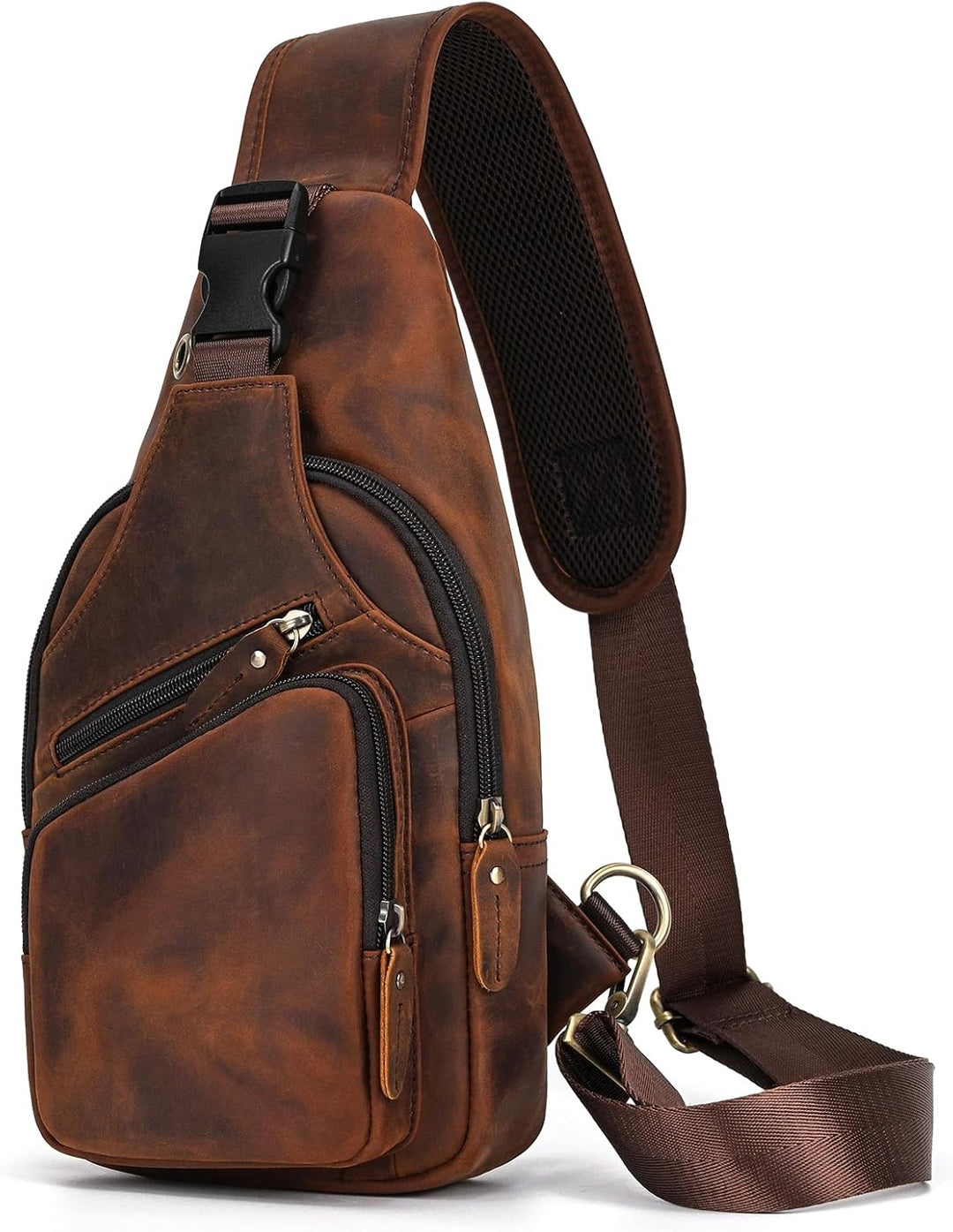 LUUFAN Herren Echtes Leder Sling Bag Brust Schulter Rucksack Crossbody Tasche für Casual Sport Wande