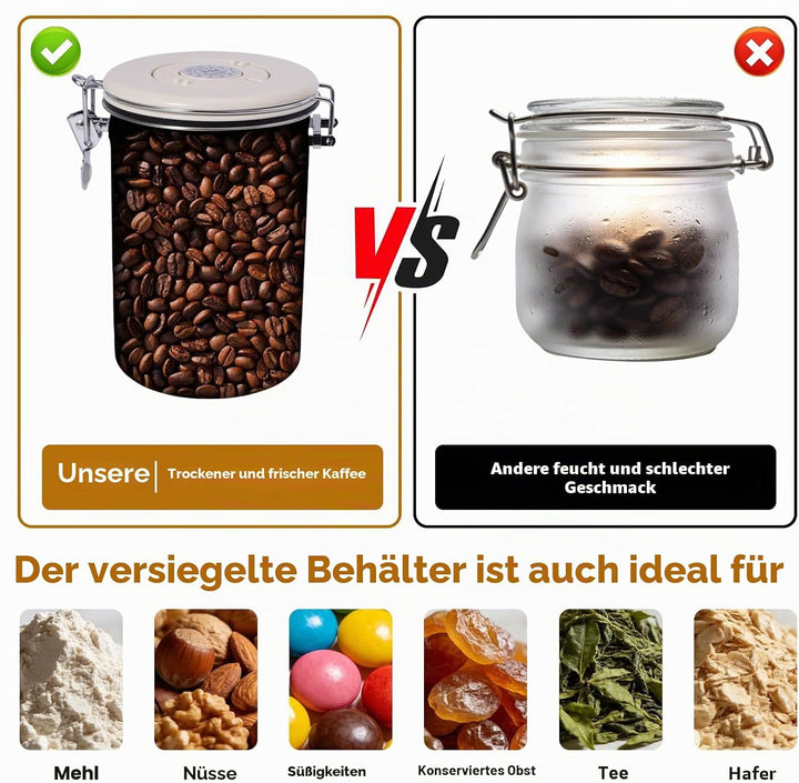 Luftdichte 304 Edelstahl Kaffeedose, 1,8 L Kaffeedose Luftdicht mit Datumsverfolgung und Edelstahllö
