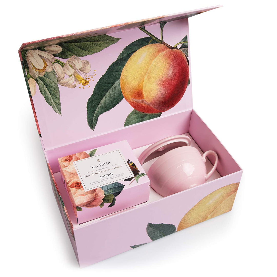 Tea Forte Geschenk-Set mit Kaffeetasse, Teetablett und 10 handgefertigten Pyramiden-Tee-Ei (Jardin)