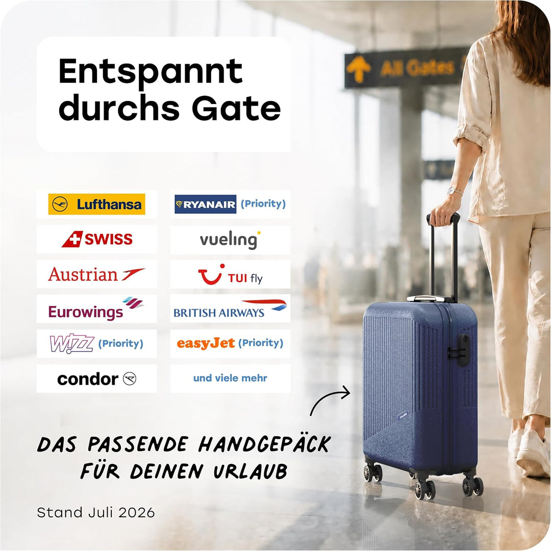 Travelite Handgepäck Trolley klein, Bali, 55x39x20 cm, 2,5 kg, Kratzfeste Hartschale, mit 4 Doppelro