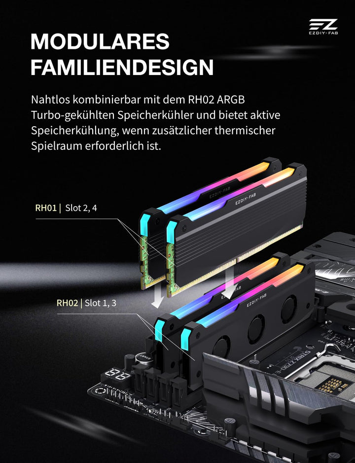 EZDIY-FAB RH01 ARGB RAM-Kühlkörper, RGB Memory Heat Spreader für DDR5 DDR4, Aluminium-RAM-Kühler mit