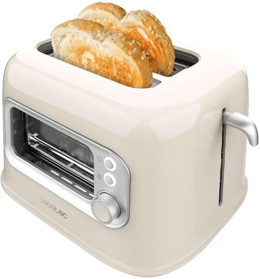 Cecotec Vertikaler Toaster RetroVision Beige, 700W Leistung, 2 Extra-breite Schlitze, Einzigartiges