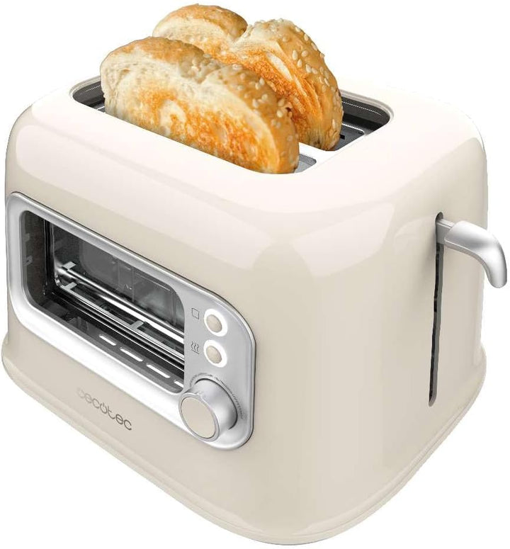 Cecotec Vertikaler Toaster RetroVision Beige, 700W Leistung, 2 Extra-breite Schlitze, Einzigartiges