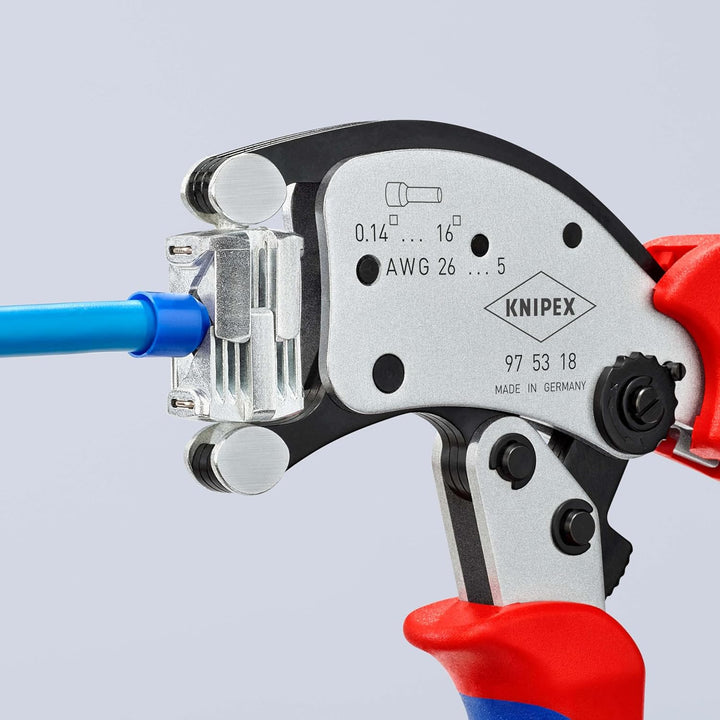 Knipex Twistor®16 Selbsteinstellende Crimpzange für Aderendhülsen mit drehbarem Crimpkopf verchromt,