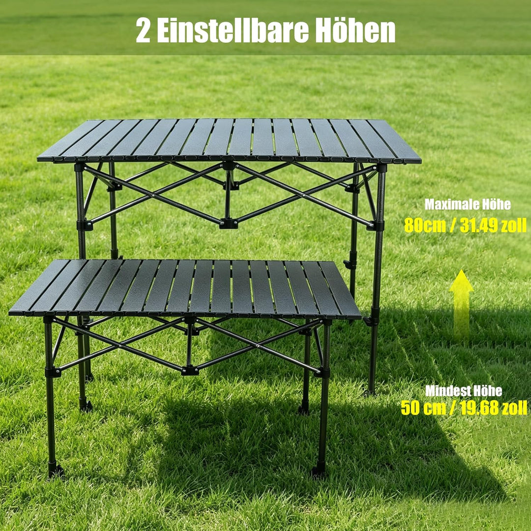 Campingtisch Klappbar, Klapptisch Höhenverstellbar, 95x55cm Camping Falttisch mit Ablagenetz, Tasche