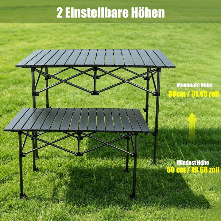 Campingtisch Klappbar, Klapptisch Höhenverstellbar, 95x55cm Camping Falttisch mit Ablagenetz, Tasche