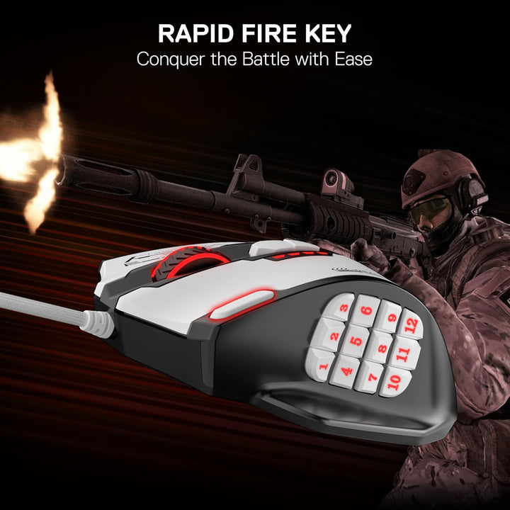 Redragon M908 Impact RGB MMO Gaming Maus, Ergonomische Optische Kabelmaus mit Max. 24.000 DPI, Hohe