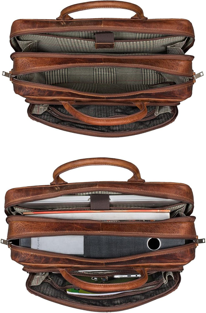 STILORD 'Dawson' Leder Aktentasche Umhängetasche mit Laptopfach 15,6 Zoll Vintage Bürotasche DIN A4