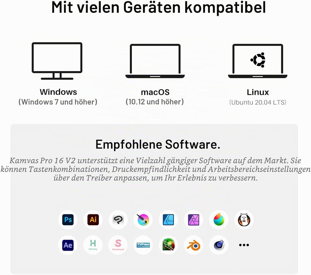 HUION Kamvas Pro 16 V2 Grafiktablett mit Display, 15,6 Zoll Drawing Tablet 16384 Stiftdruck, batteri