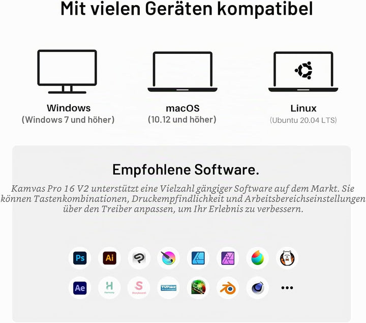 HUION Kamvas Pro 16 V2 Grafiktablett mit Display, 15,6 Zoll Drawing Tablet 16384 Stiftdruck, batteri