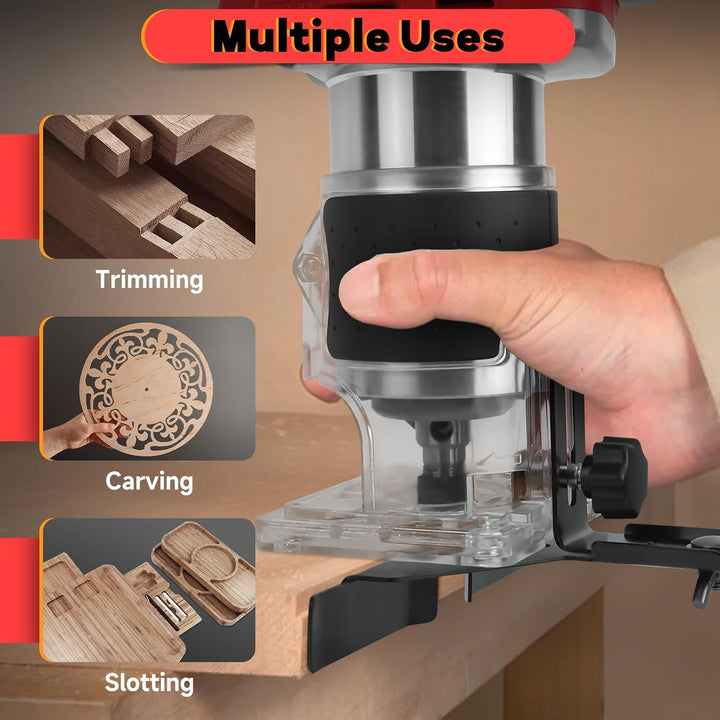 Akku Oberfräse kompatibel für Milwaukee 18V Batterie, 800W bürstenloser Trimmer Router mit 5 Gängen,