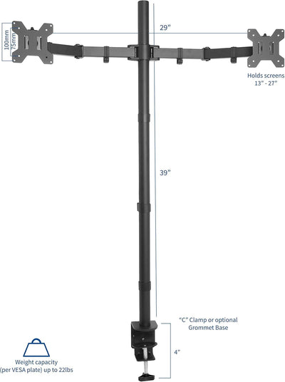 VIVO Stand-V012 Dual-Monitor-Schreibtischhalterung, extra hohe 99,1 cm Stange, voll Verstellbarer St