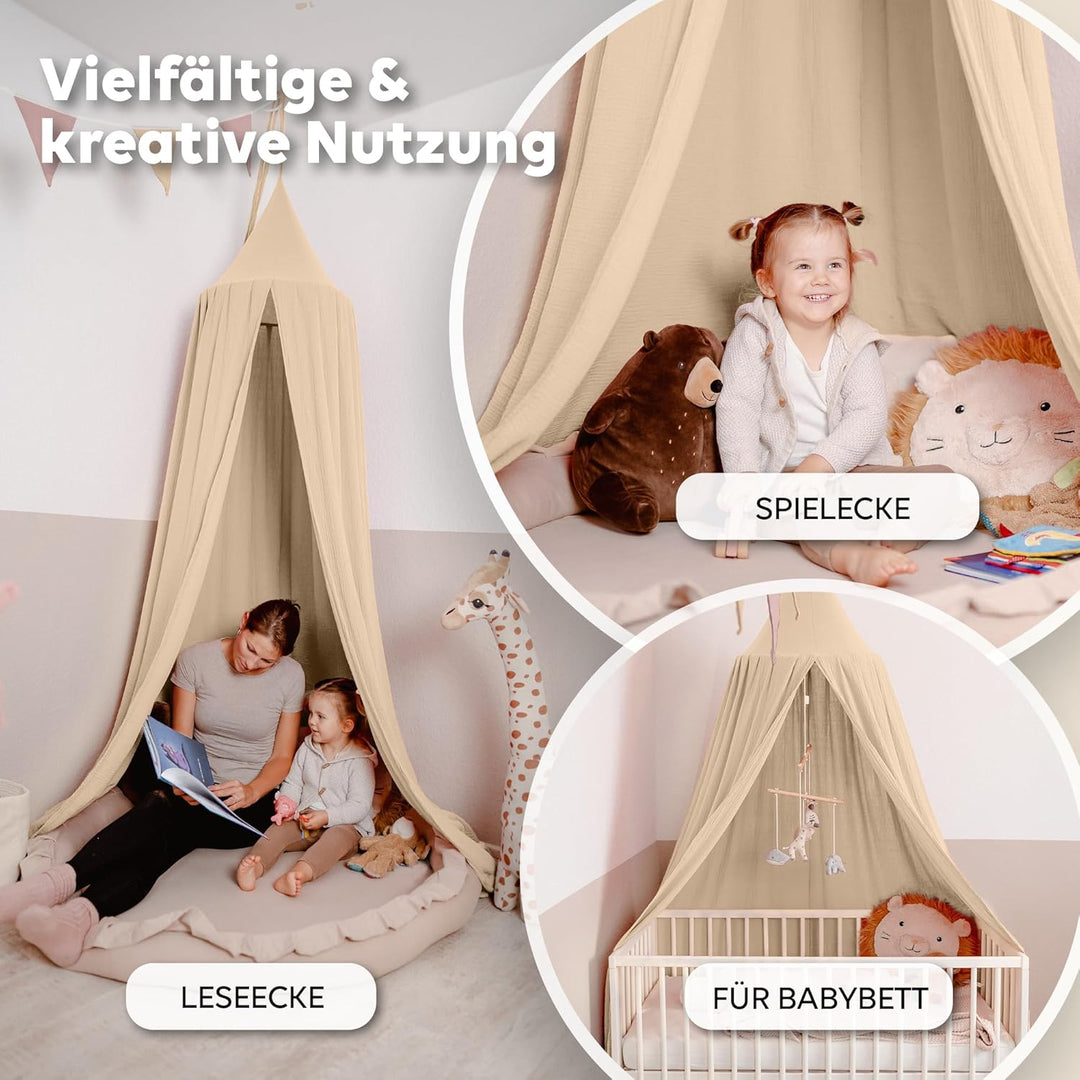 Baldachin Kinderzimmer [in 12 Farben] - Betthimmel aus 100% Baumwolle Musselin Handmade für Mädchen