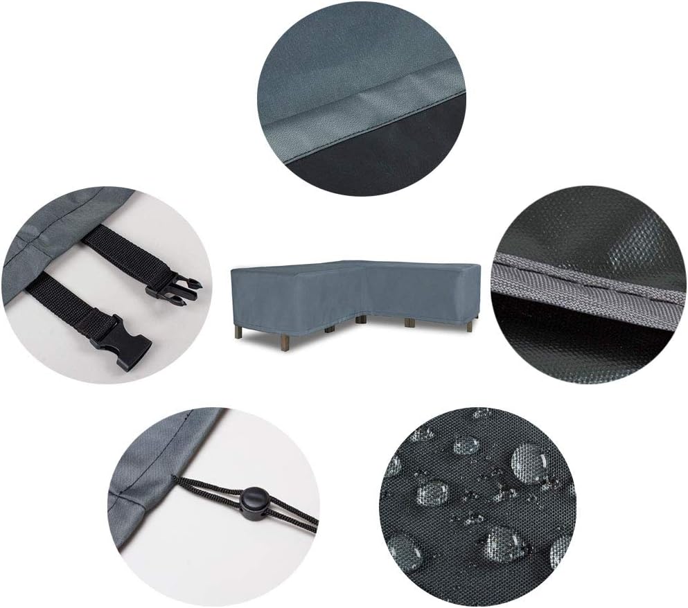 HENTEX Schutzhülle Cover Eckbank für Gartenmöbel Abdeckung L-Form, Grau, 235x235x100x70H cm 235×235×