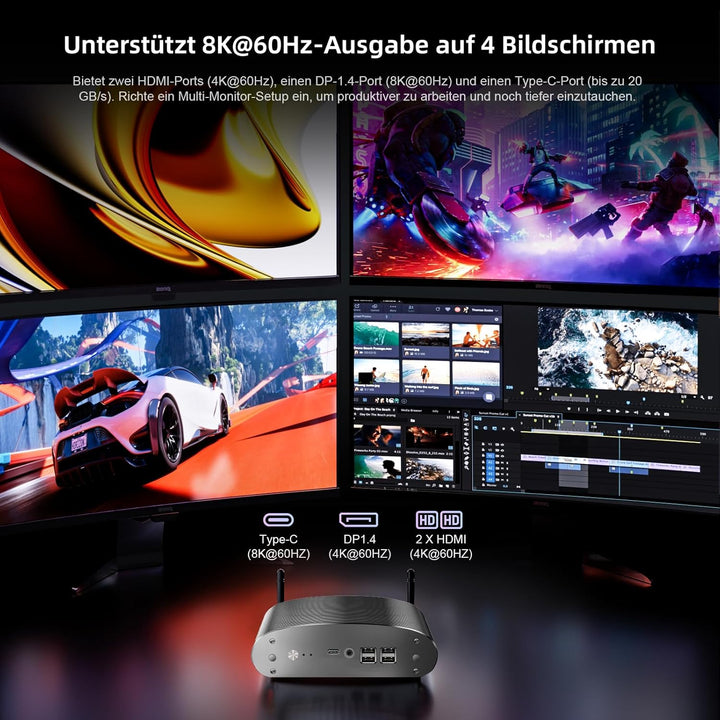 Industrieller lüfterloser Mini PC i5 1235U (10C/12T bis zu 4,4 GHz) 16GB RAM 512GB SSD, 100% geräusc