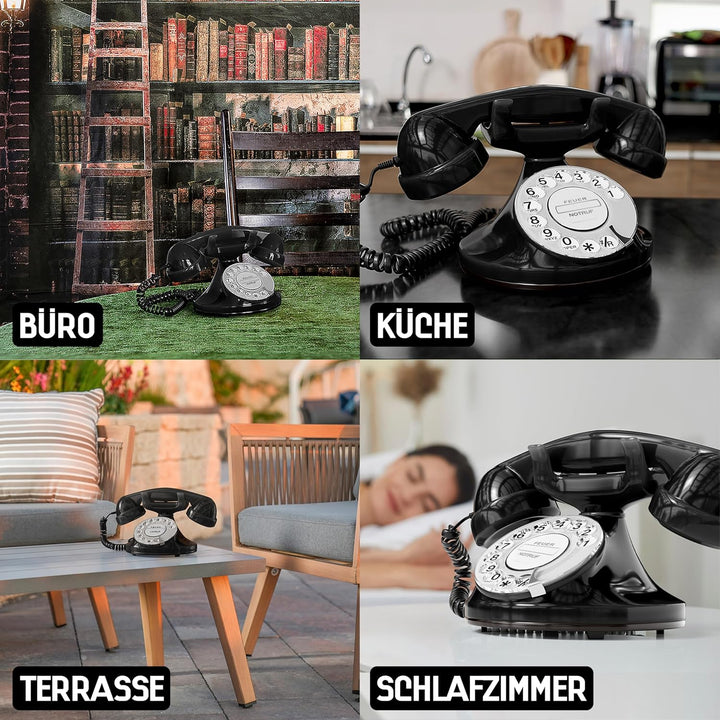 OPIS FunkyFon Cable: Retro-Telefon mit Wählscheibe in geschwungenem 1920er Stil mit elektronischer K