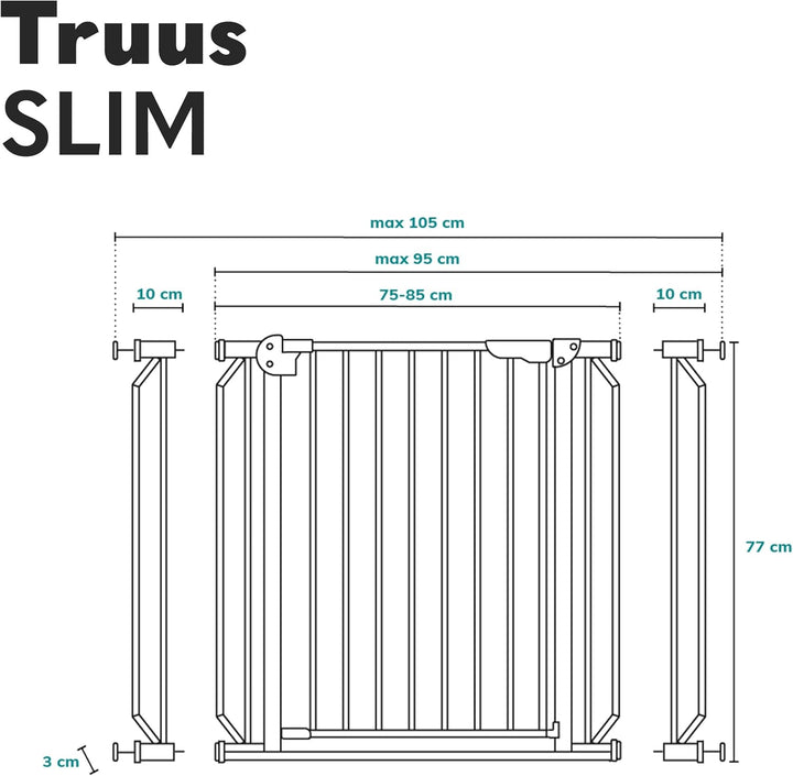 LIONELO Truus Slim Treppenschutzgitter, Ohne Bohren, Türschutzgitter, Baby Türgitter zum Klemmen, Me