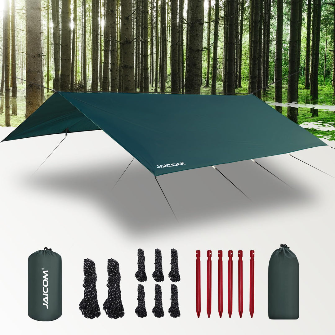 JAICOM Tarp Wasserdicht - 3x3M/4M/5M Camping Zeltplane, Ultraleicht und Tragbar, UV-Schutz & Schnee