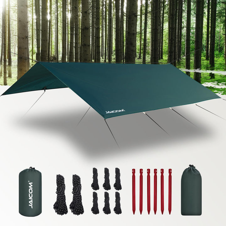 JAICOM Tarp Wasserdicht - 3x3M/4M/5M Camping Zeltplane, Ultraleicht und Tragbar, UV-Schutz & Schnee