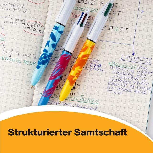 BIC 4 Farben Kugelschreiber Set 4 Colours Velours, mit samtiger Oberfläche in Dschungelmotiven, 12er