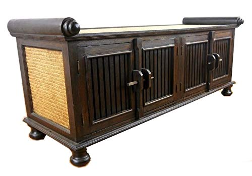 livasia Asiatische Kommode aus Massivholz und Rattan – 130x45x50cm – Handgeschnitztes Sideboard aus