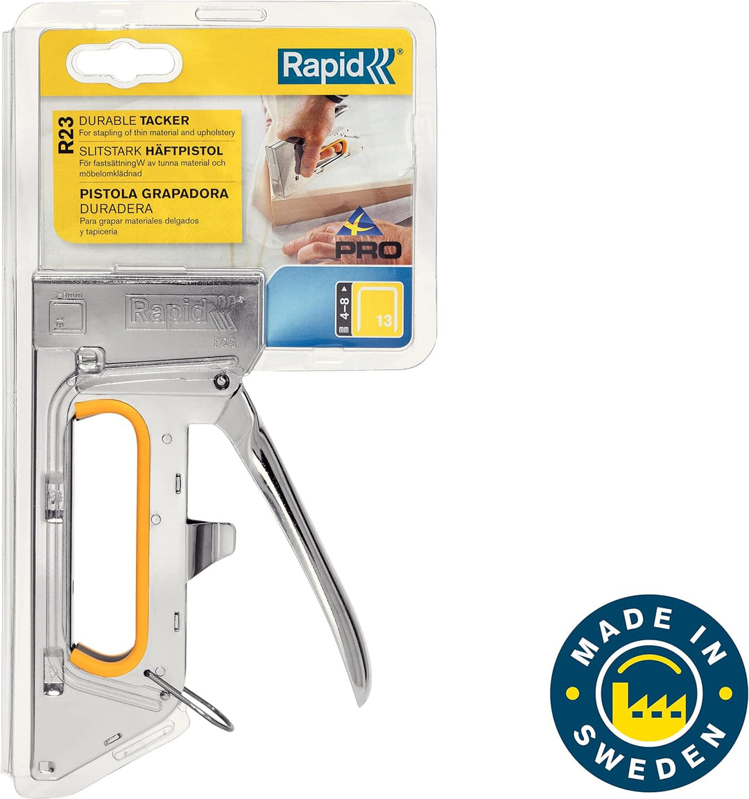 Rapid Handtacker R23, Tacker für Holz und Leinwand, Kompakt, Komplett aus Stahl, für Klammern Typ 13