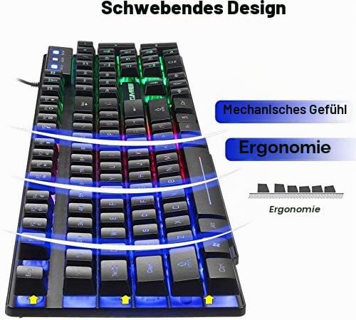 UK-Layout 4-in-1 Gaming-Tastatur und Maus-Set, Regenbogen-Hintergrundbeleuchtung, USB Gaming-Tastatu