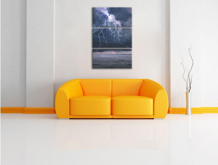 Pixxprint Gewitter über Meer als Leinwandbild | Grösse: 3 Teilig (120x80) | Wandbild| Kunstdruck | f