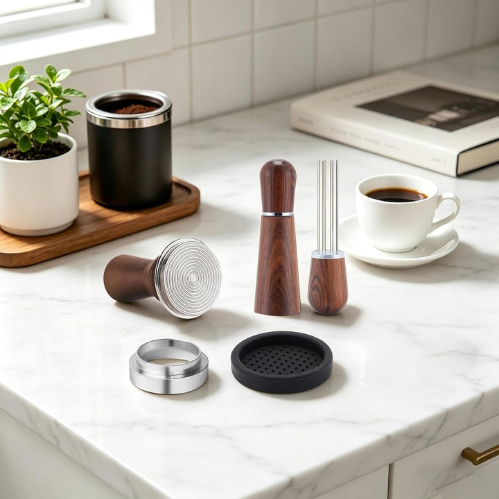 Espresso Tamper Set aus Holz mit WDT-Werkzeug 53mm