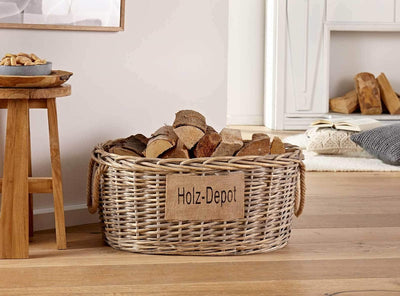 SIDCO Holzkorb Kaminholzkorb Aufbewahrungskorb Weide Brennholzkorb Holztrage Brennholz