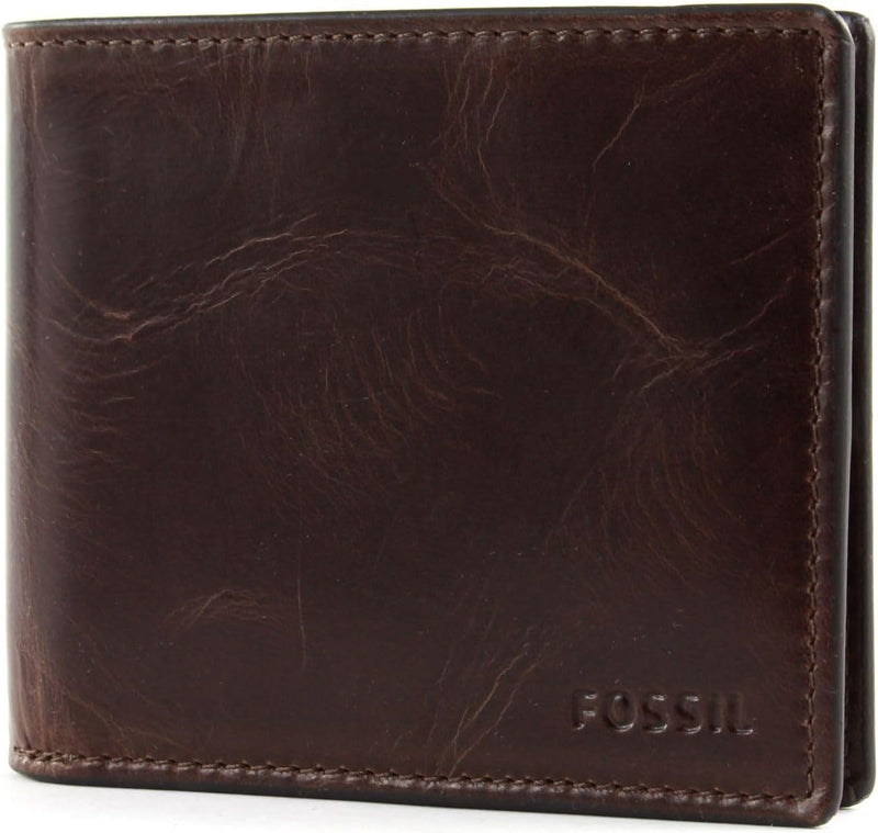 Fossil Herren Derrick Leder Bifold Geldbörse 11,43 cm L x 1,905 cm B x 8,89 cm H Dunkelbraun, Dunkel