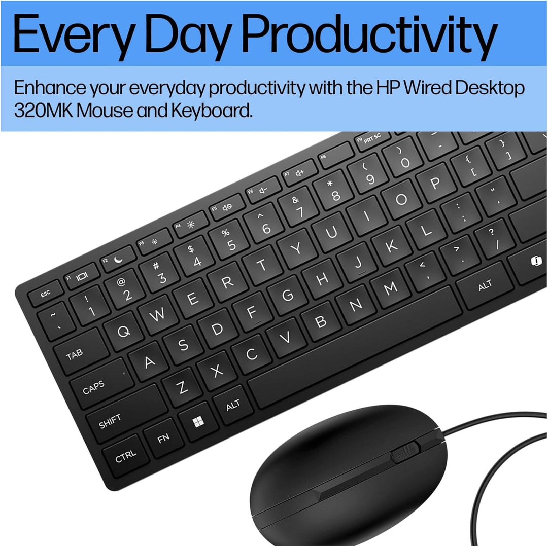 HP Desktop 320MK - Tastatur-und-Maus-Set - 3-Zonen-Layout, Flache Tastenreise - Full Size - USB - QW