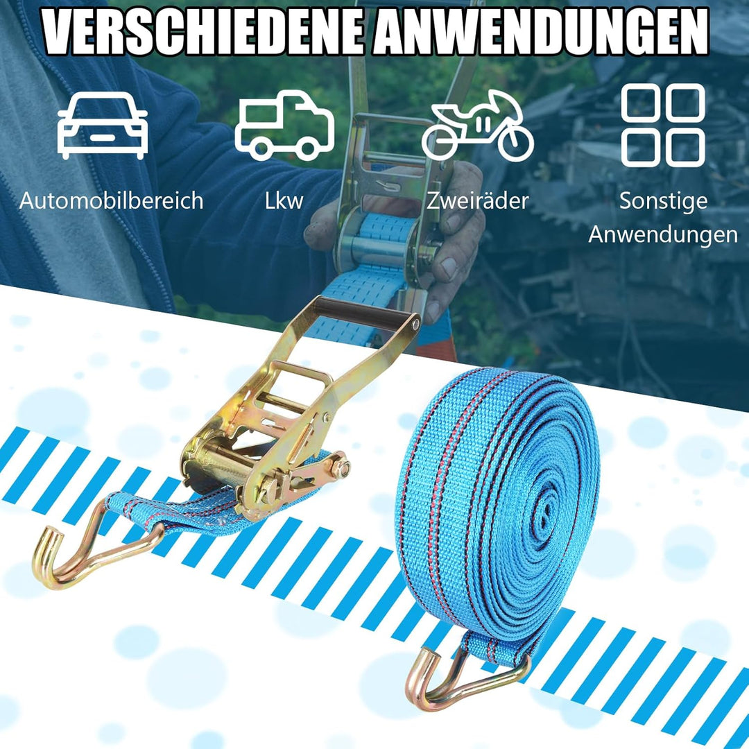 2 Stück 50mm x 10m Spanngurte mit Ratsche und Haken, Ratschengurte Spanngurt 10M, Schwerlast Spanngu