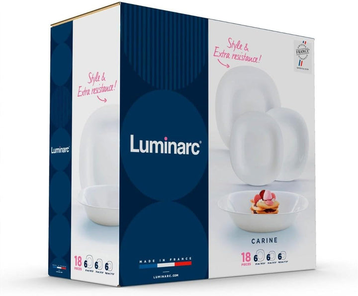 Luminarc Neo Carine Tafelservice aus Opalglas für 6 Personen, 18-teilig, extra robust, weiss, neues