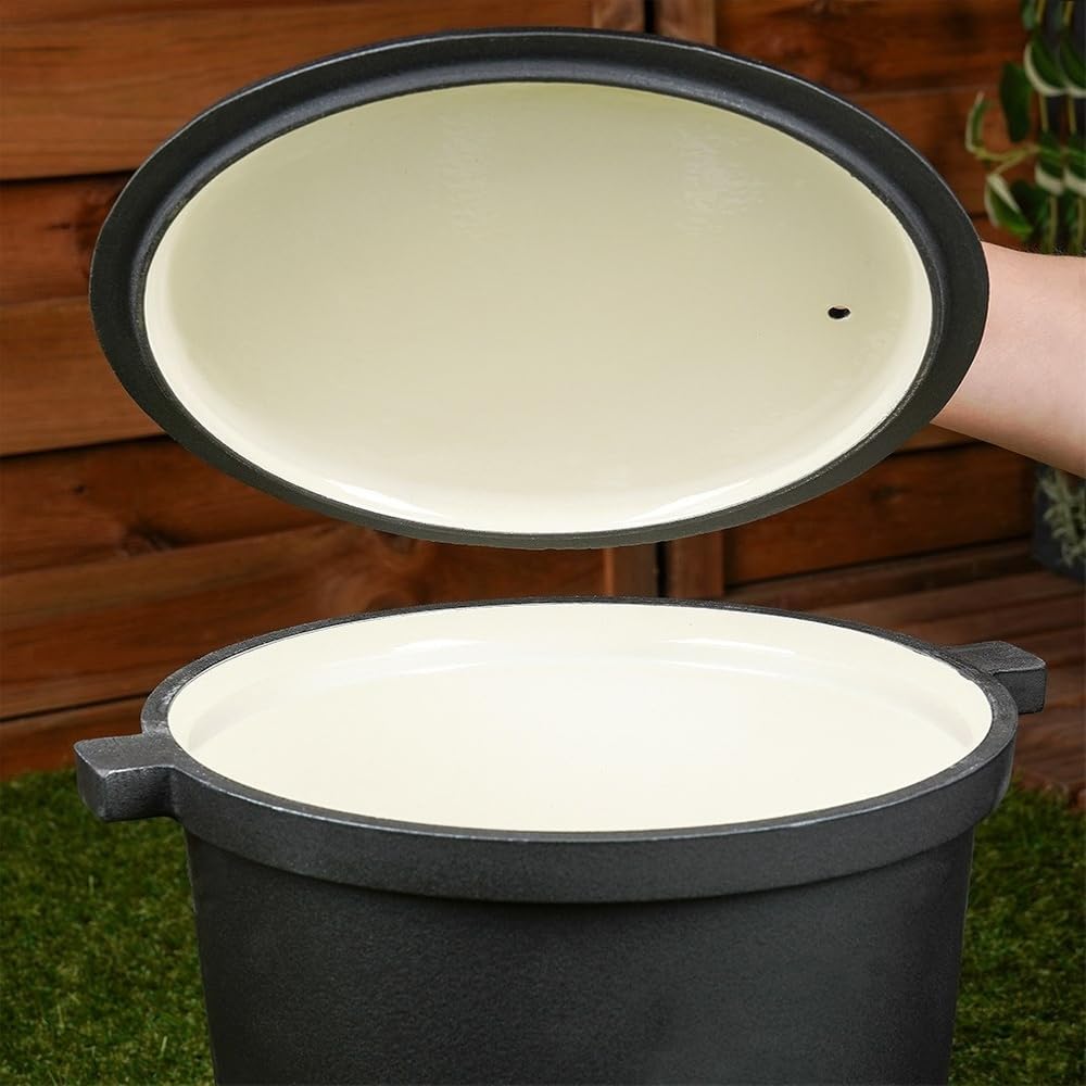 Vilde Gusseiserner Kessel auf Füssen mit Deckel - 8 Liter Hexenkessel Gusseisen Schwarz - Ideal für