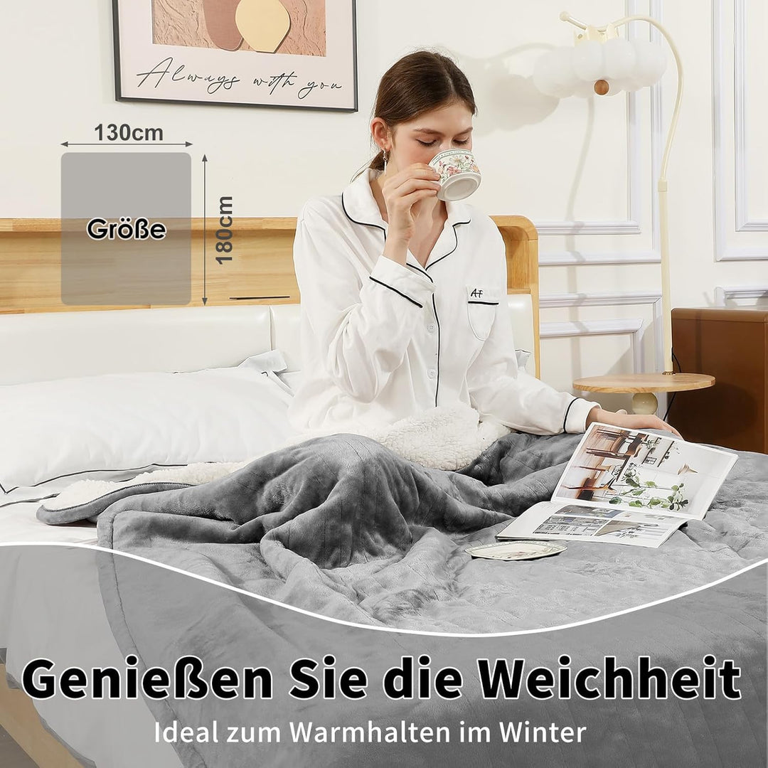 ESTINGO Heizdecke 130x180cm, Elektrische Wärmedecke mit Abschaltautomatik, 6 Heizstufen & 10h Timer,