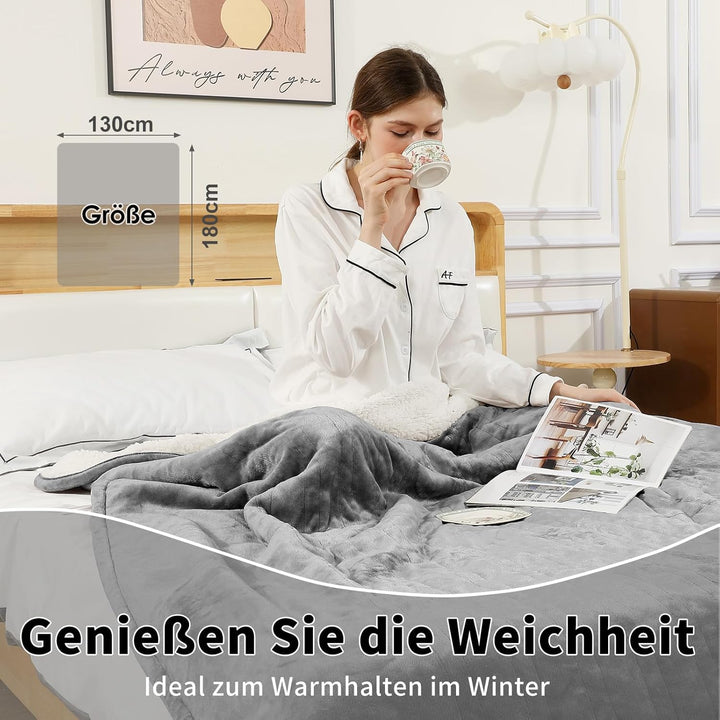 ESTINGO Heizdecke 130x180cm, Elektrische Wärmedecke mit Abschaltautomatik, 6 Heizstufen & 10h Timer,