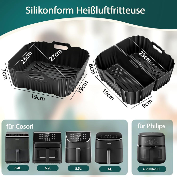 Silikonform Heissluftfritteuse für Cosori Turboblaze 5.5l/6l/6.2l/6.4l, 18 Stk Airfryer zubehör Set