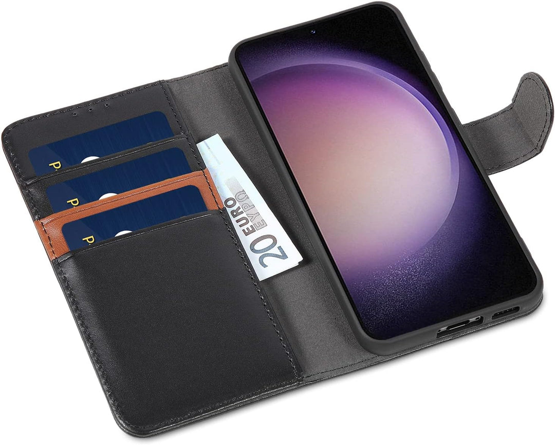 LENSUN Echtleder Hülle für Samsung Galaxy S23, Handyhülle [Echtes Leder] [Magnetverschluss] [RFID Sc