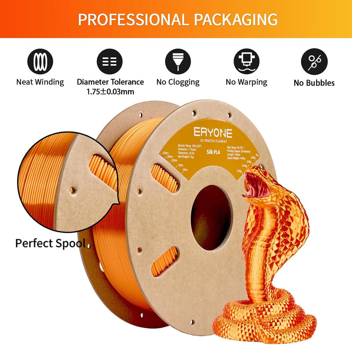 ERYONE Silk PLA Filament 1.75 mm, 3D Drucker Filament PLA Silk,+/- 0.03 mm, 1 kg/Spule, Seiden PLA O
