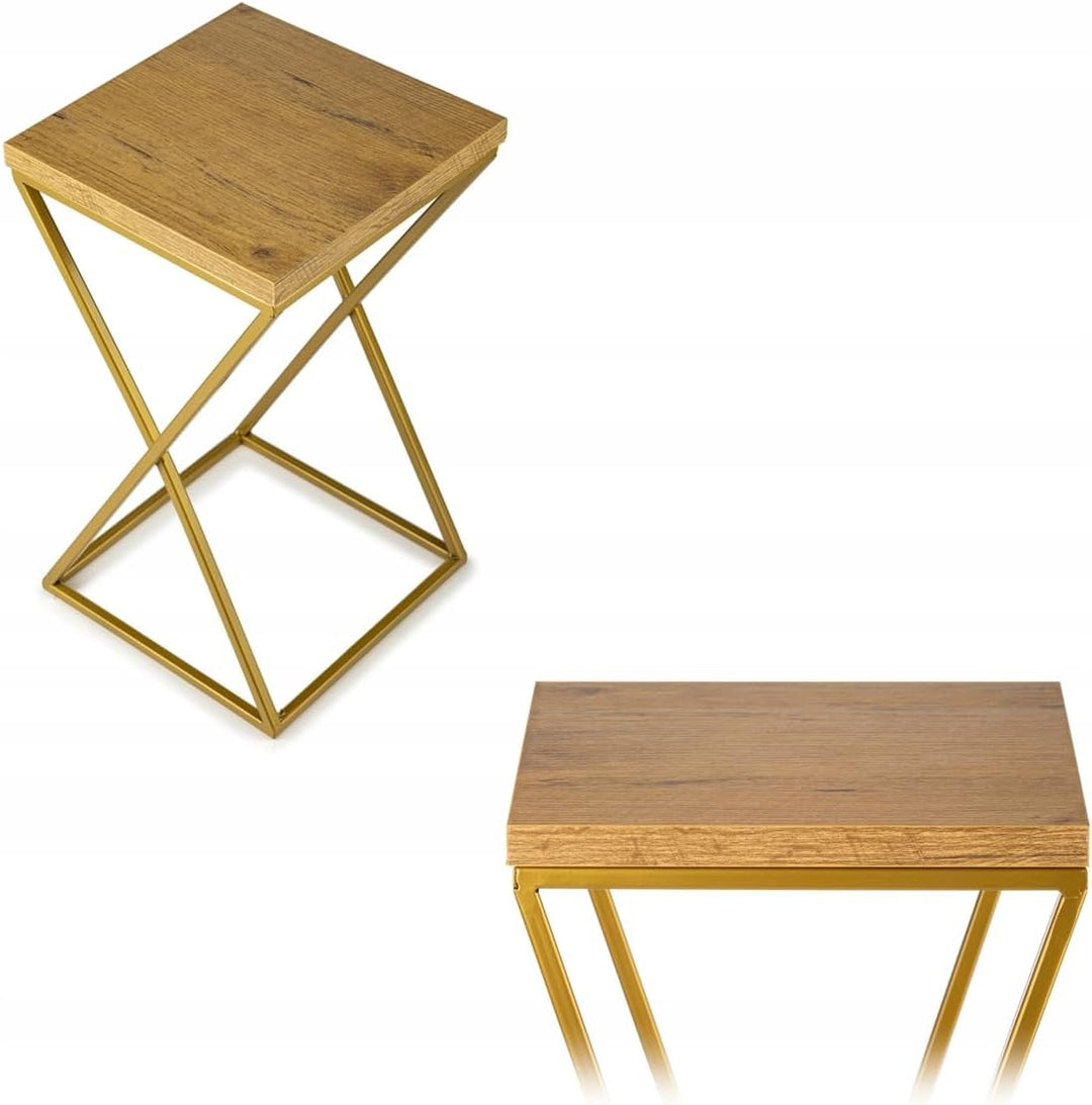 Pflanzenständer Metall 40 cm Hoch - Stabiler und Fester Blumenhocker mit Eiche Optik MDF-Platte auf