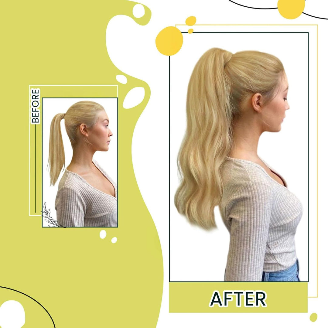 RUNATURE Zopf Extensions Echthaar Goldblond mit Hellblond Ponytail Echthaar Extensions Blond Pferdes