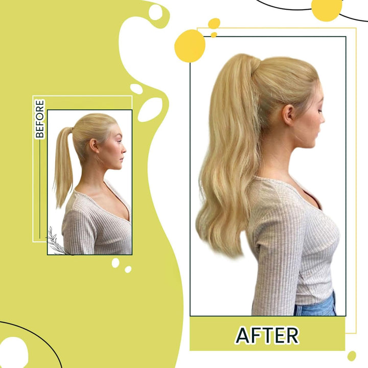 RUNATURE Zopf Extensions Echthaar Goldblond mit Hellblond Ponytail Echthaar Extensions Blond Pferdes