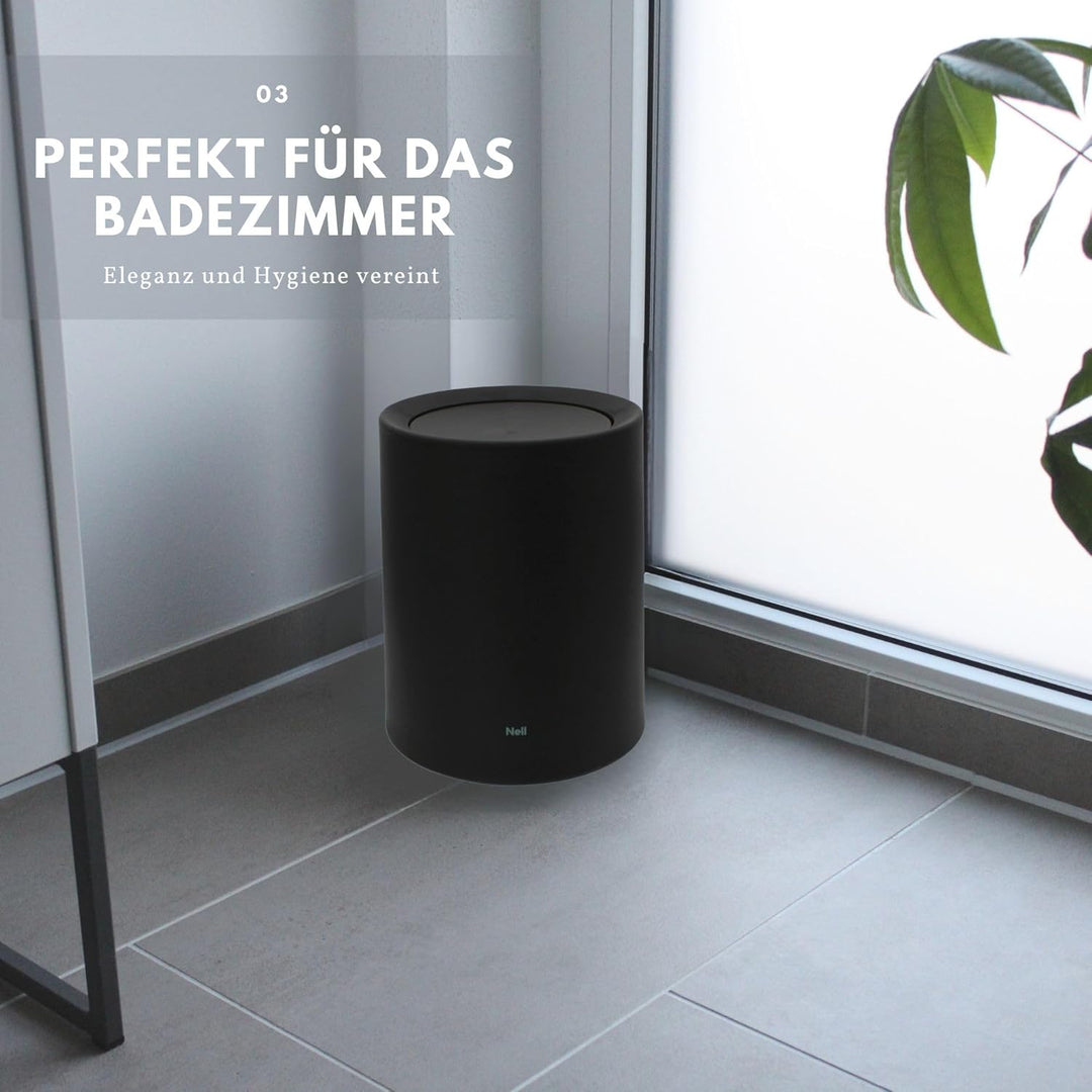 Mülleimer Bad – runder Badezimmer Mülleimer matt mit Schwingdeckel, versteckter Müllbeutel, Kosmetik