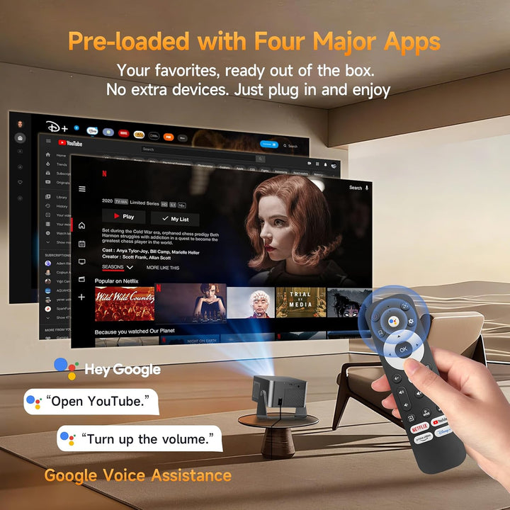 Alwtniet Beamer 4k Mit Google TV, Native Full Hd 1080p Mini Projector Heimkino Bluetooth WiFi Klein