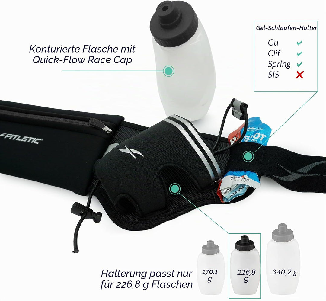 Fitletic - Hydra 16 Hydration Belt, Running Belt with Water Bottle Holder, Water Bottle, Outer/Inner